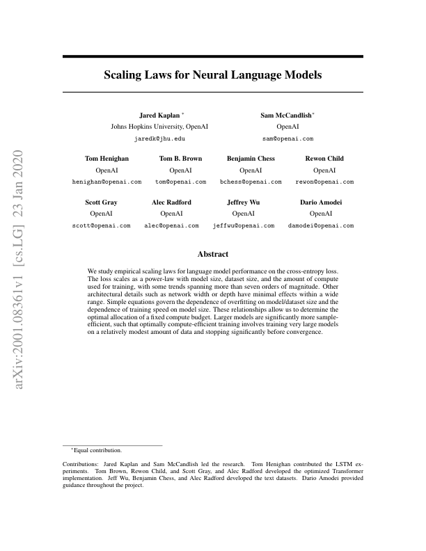 Scaling Laws for Neural Language Models